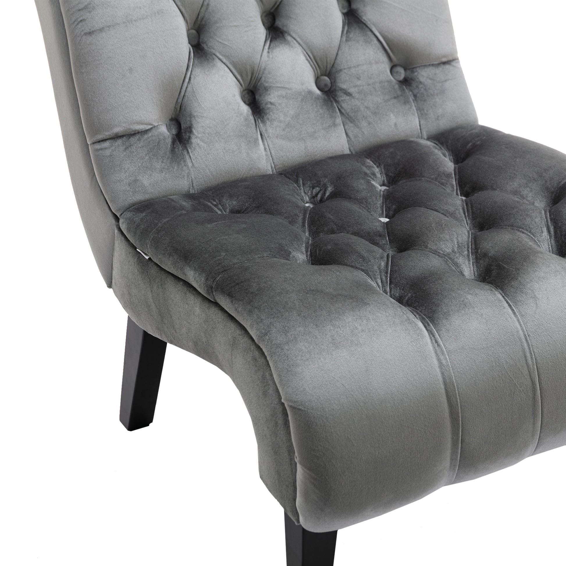 Coolmore Modern Velvet Armless Accent Living Room Chair Leisure Chair,Upholstered Fabric Button Comfortable Chair With Wooden Legs For Bedroom, Living Room, Office Silver Velvet Silver Foam Velvet