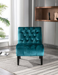 Coolmore Modern Velvet Armless Accent Living Room Chair Leisure Chair,Upholstered Fabric Button Comfortable Chair With Wooden Legs For Bedroom, Living Room, Office Teal Velvet Teal Primary Living Space Foam Velvet