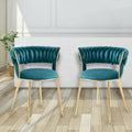 Coolmore Velvet Dining Chairs Set Of 2, Woven Upholstered Dining Chairs With Gold Metal Legs, Modern Accent Chairs For Living Room, Dining Room, Kitchen Teal Velvet Teal Foam Velvet