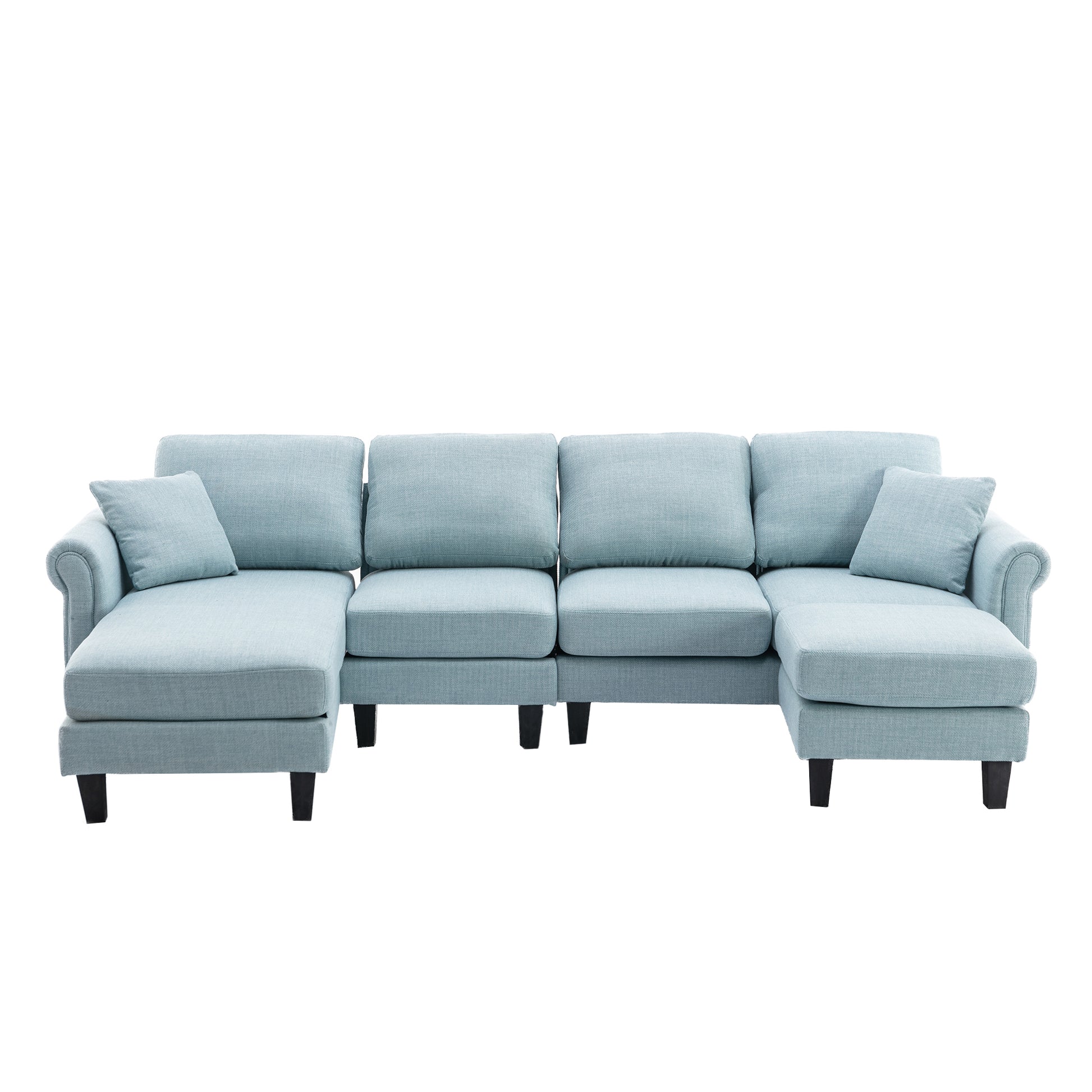 Coolmore Accent Sofa Living Room Sofa Sectional Sofa, U Shape Sectional Sofa With Ottoman, Reversible Sofa Couch For Living Room Light Blue Linen Light Blue Foam Linen 4 Seat