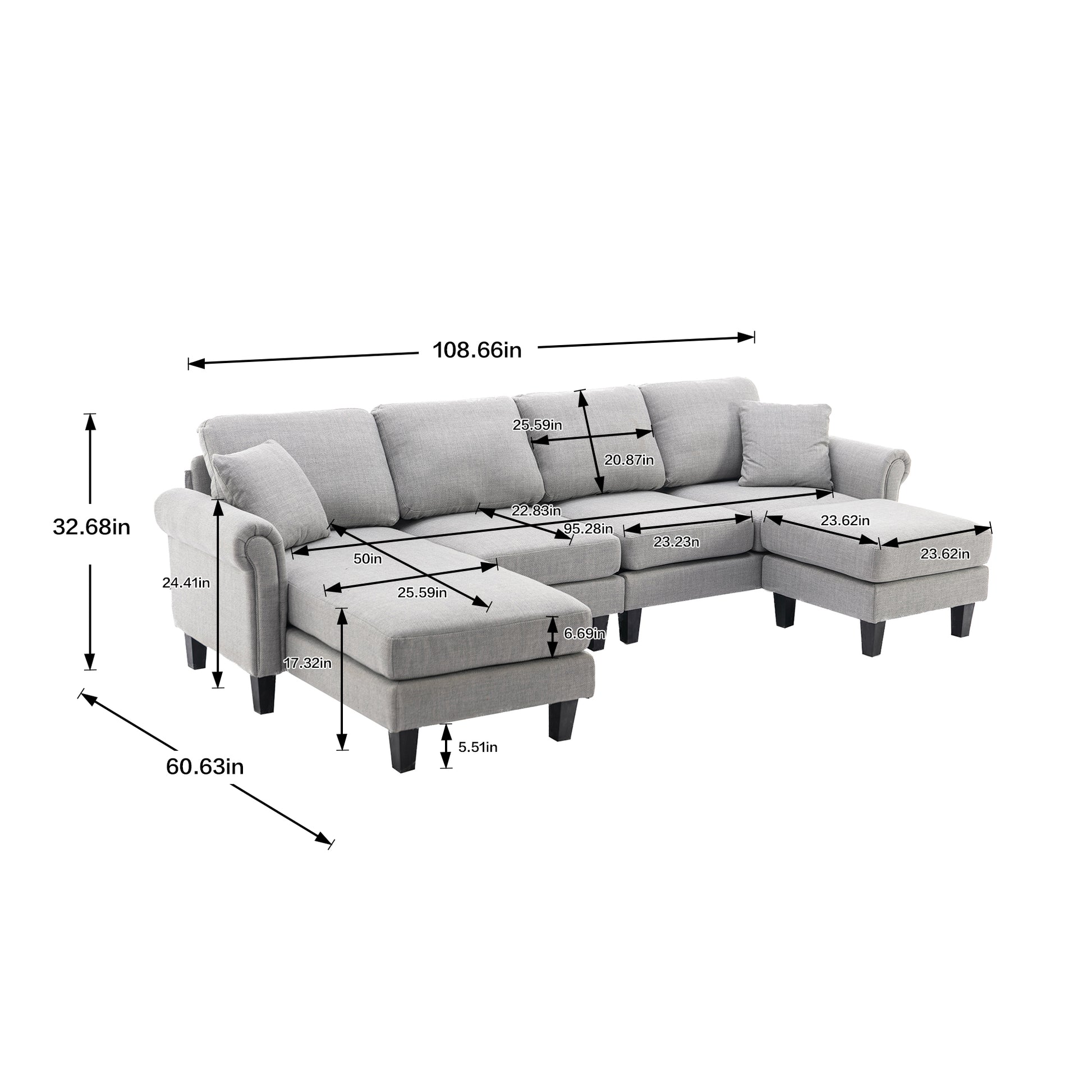 Coolmore Accent Sofa Living Room Sofa Sectional Sofa, U Shape Sectional Sofa With Ottoman, Reversible Sofa Couch For Living Room Light Gray Linen Light Gray Foam Linen 4 Seat