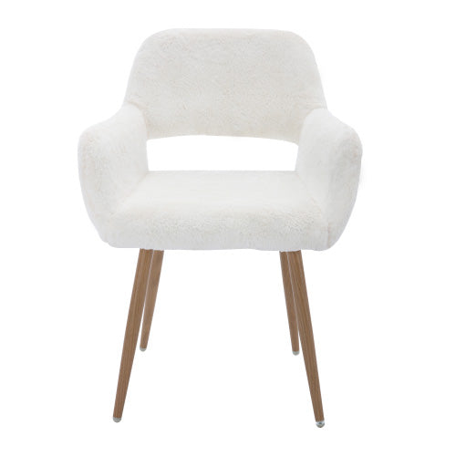 Hengming Dining Chairs With Faux Fur, Mid Century Side Chairs With Solid Painting Steel Leg For Dining Room White Faux Fur