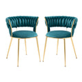 Coolmore Velvet Dining Chairs Set Of 2, Woven Upholstered Dining Chairs With Gold Metal Legs, Modern Accent Chairs For Living Room, Dining Room, Kitchen Teal Velvet Teal Foam Velvet