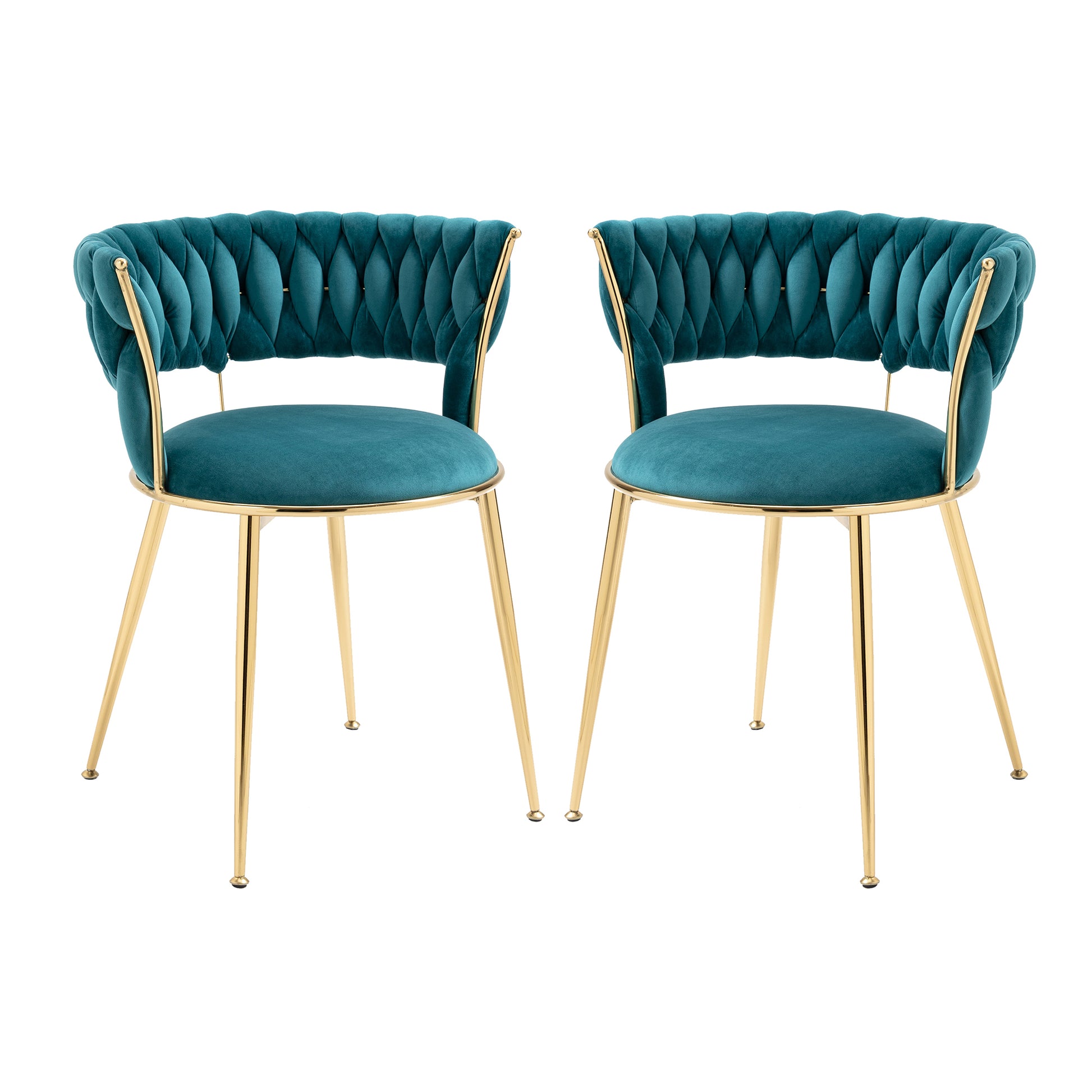 Coolmore Velvet Dining Chairs Set Of 2, Woven Upholstered Dining Chairs With Gold Metal Legs, Modern Accent Chairs For Living Room, Dining Room, Kitchen Teal Velvet Teal Foam Velvet