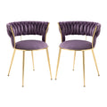 Coolmore Velvet Dining Chairs Set Of 2, Woven Upholstered Dining Chairs With Gold Metal Legs, Modern Accent Chairs For Living Room, Dining Room, Kitchen Purple Velvet Purple Foam Velvet