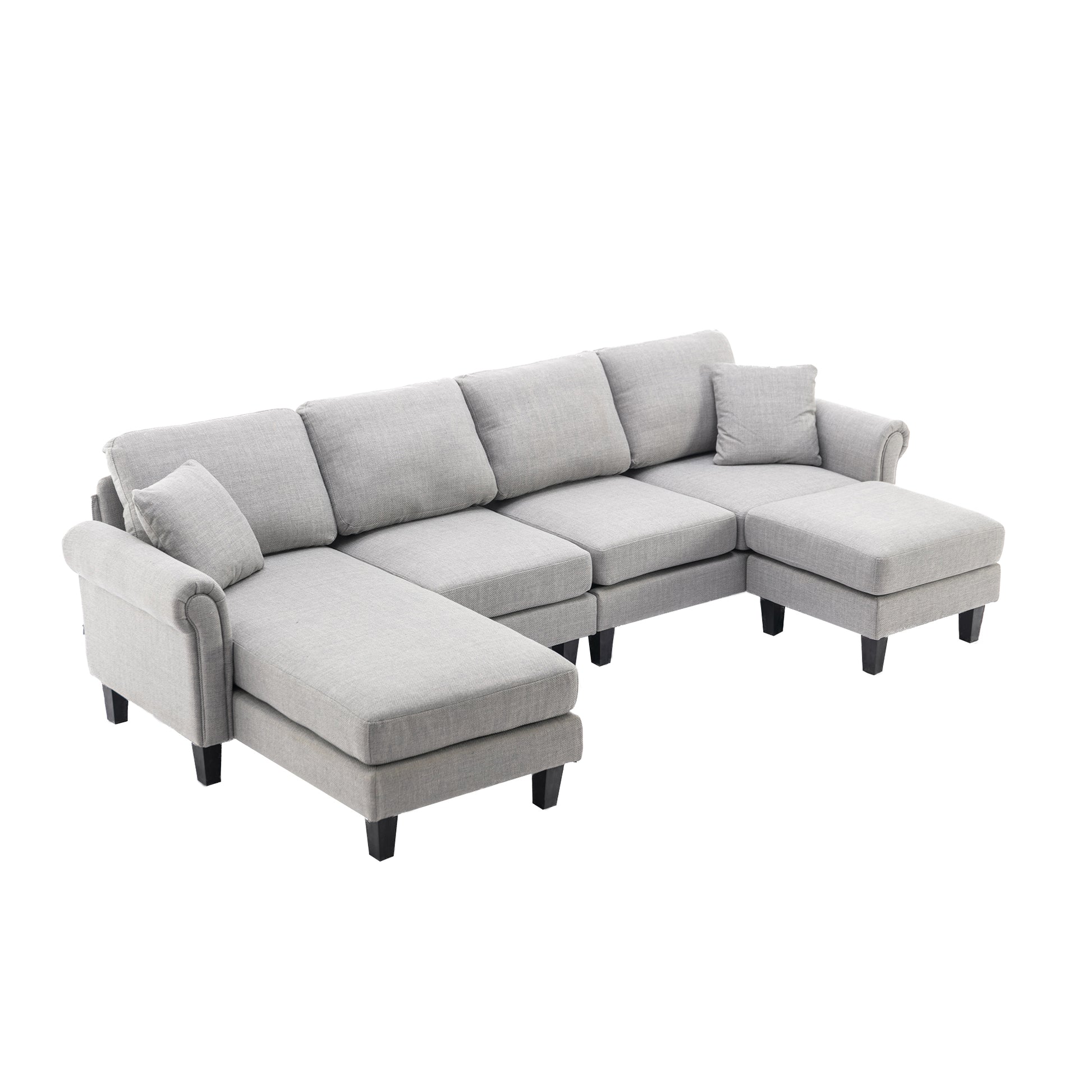 Coolmore Accent Sofa Living Room Sofa Sectional Sofa, U Shape Sectional Sofa With Ottoman, Reversible Sofa Couch For Living Room Light Gray Linen Light Gray Foam Linen 4 Seat