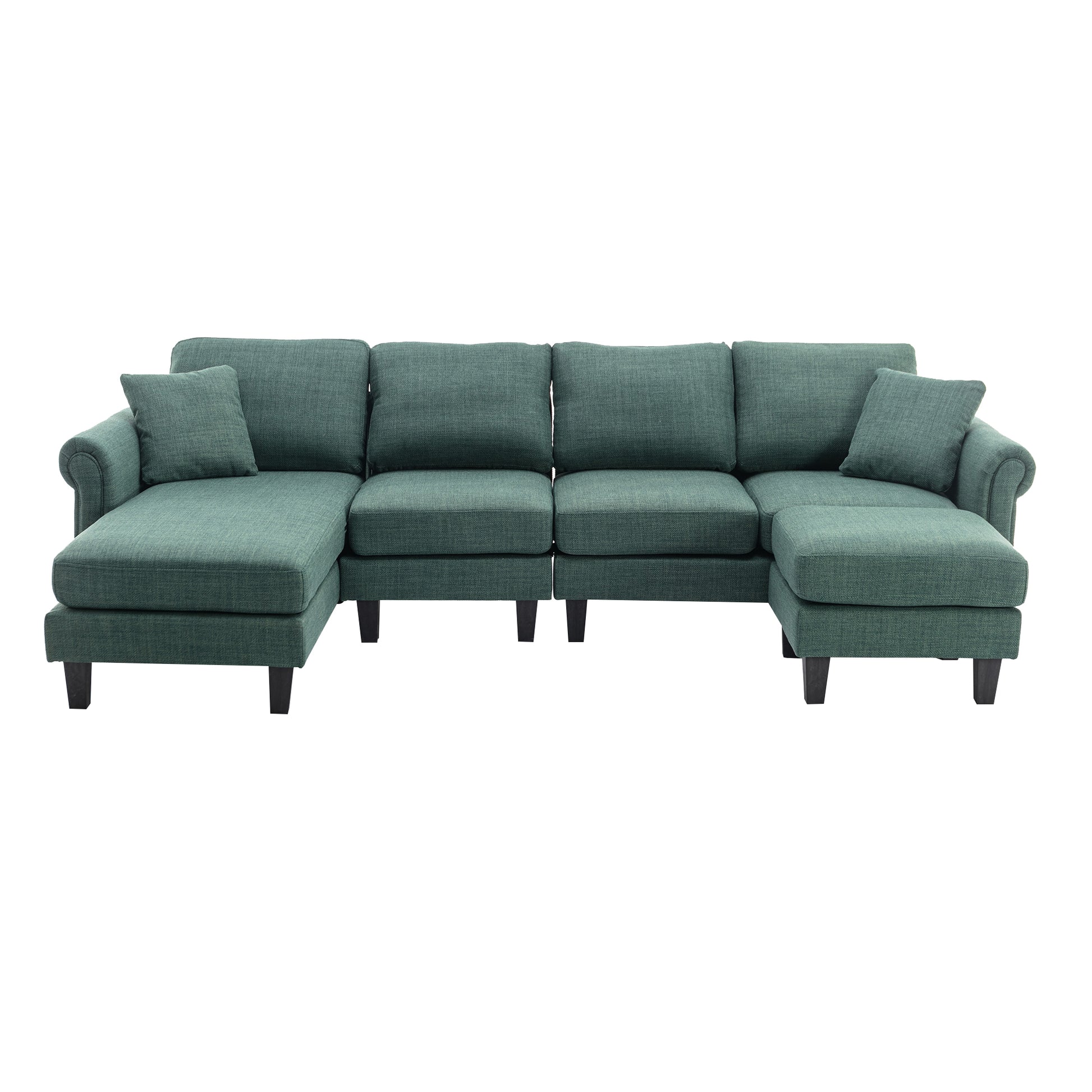 Coolmore Accent Sofa Living Room Sofa Sectional Sofa, U Shape Sectional Sofa With Ottoman, Reversible Sofa Couch For Living Room Emerald Linen Emerald Foam Linen 4 Seat