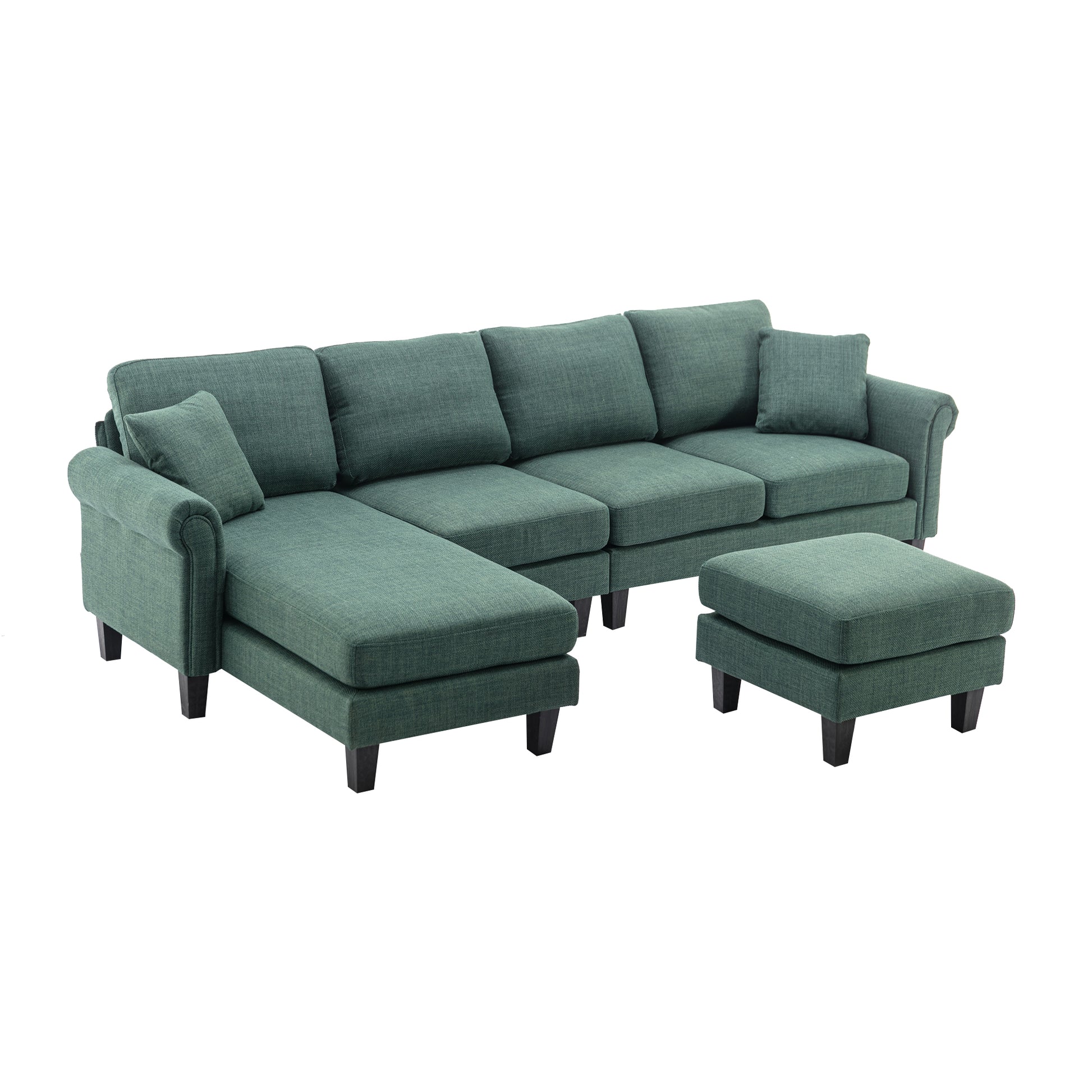 Coolmore Accent Sofa Living Room Sofa Sectional Sofa, U Shape Sectional Sofa With Ottoman, Reversible Sofa Couch For Living Room Emerald Linen Emerald Foam Linen 4 Seat