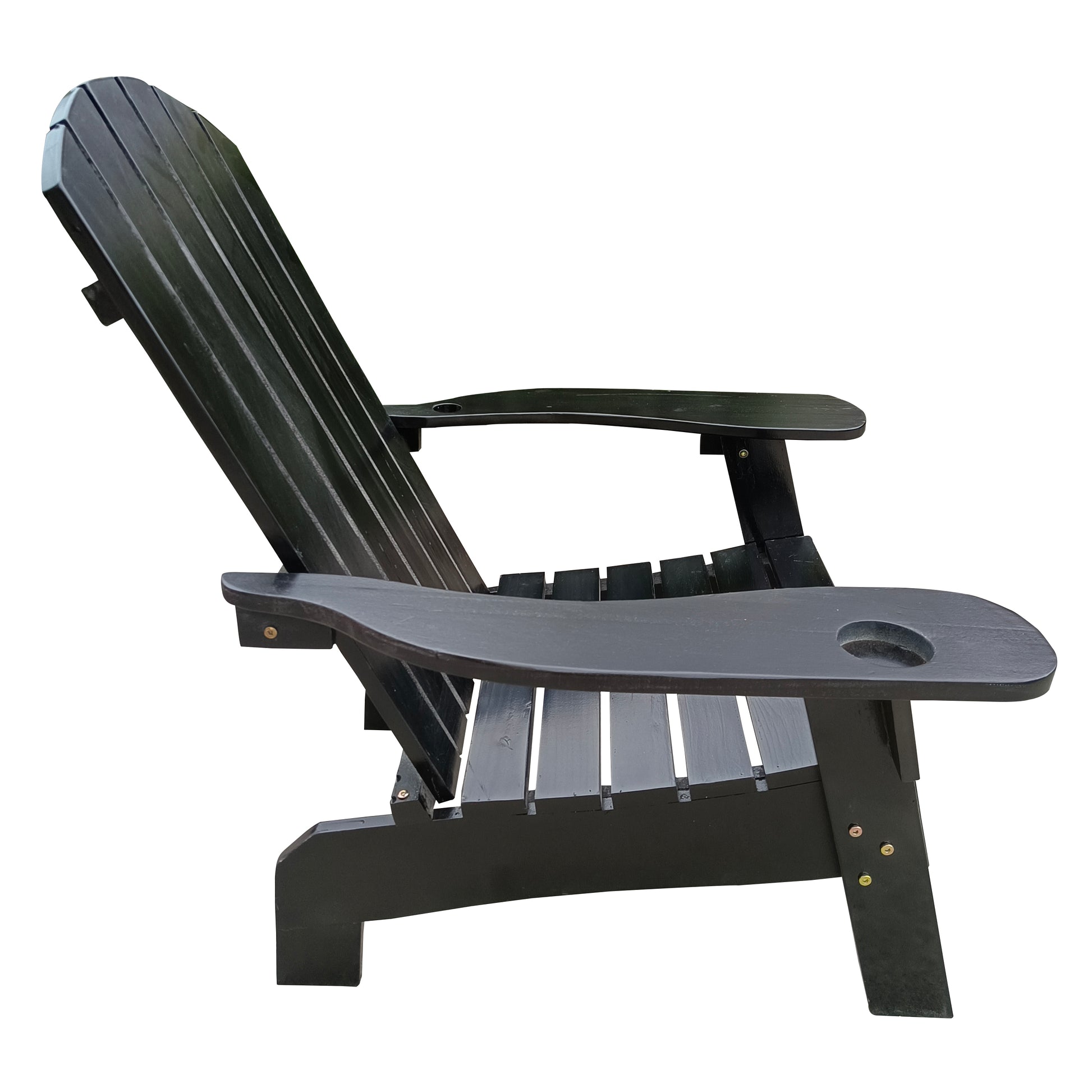 Outdoor Or Indoor Wood Adirondack Chair With An Hole To Hold Umbrella On The Arm ,Black Black Solid Wood