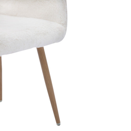 Hengming Dining Chairs With Faux Fur, Mid Century Side Chairs With Solid Painting Steel Leg For Dining Room White Faux Fur