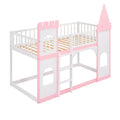 Twin Over Twin Castle Bunk Bed With Ladder Pink Pink Solid Wood