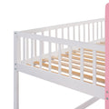 Twin Over Twin Castle Bunk Bed With Ladder Pink Pink Solid Wood