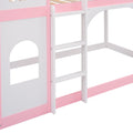 Twin Over Twin Castle Bunk Bed With Ladder Pink Pink Solid Wood