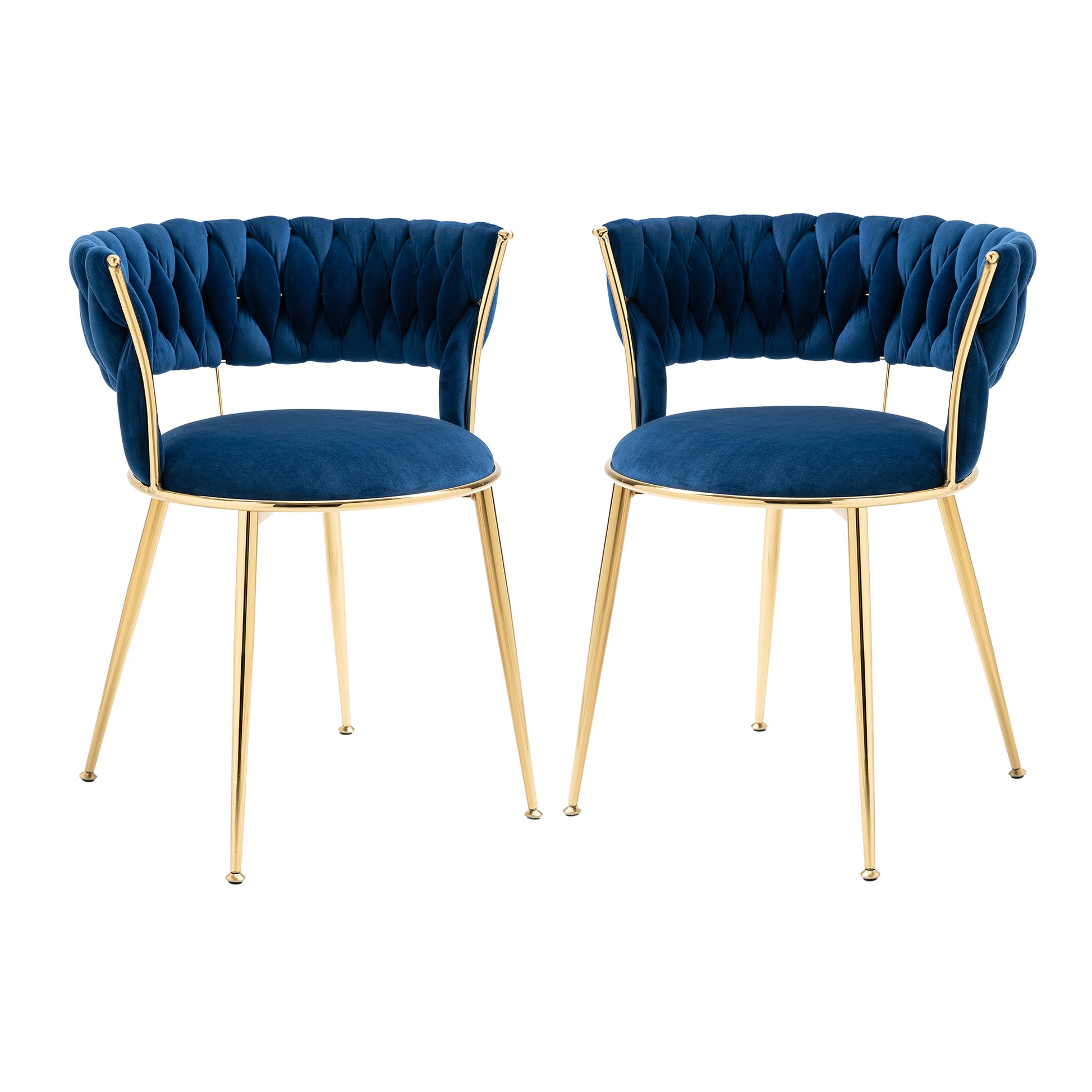 Coolmore Velvet Dining Chairs Set Of 2, Woven Upholstered Dining Chairs With Gold Metal Legs, Modern Accent Chairs For Living Room, Dining Room, Kitchen Navy Velvet Navy Foam Velvet