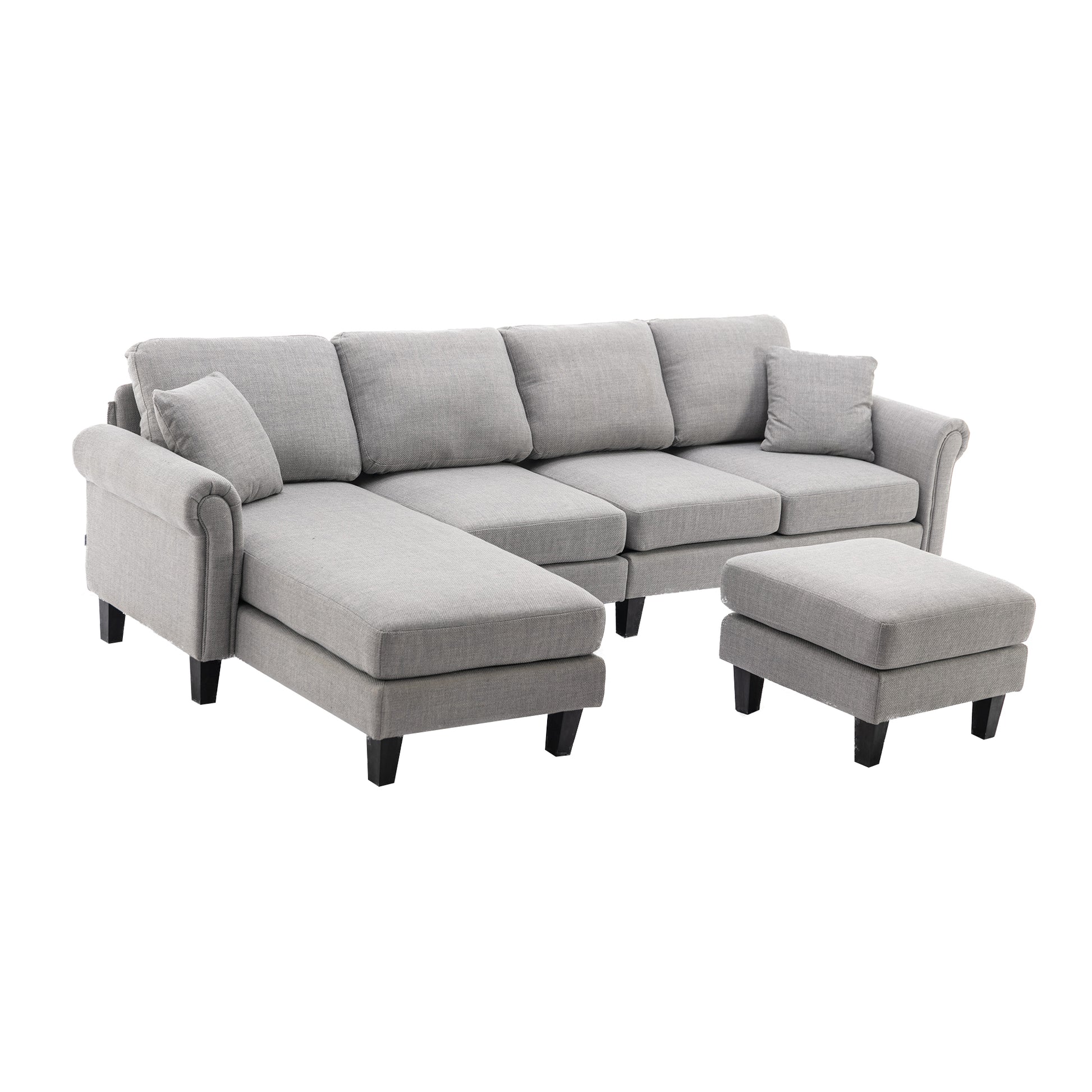 Coolmore Accent Sofa Living Room Sofa Sectional Sofa, U Shape Sectional Sofa With Ottoman, Reversible Sofa Couch For Living Room Light Gray Linen Light Gray Foam Linen 4 Seat