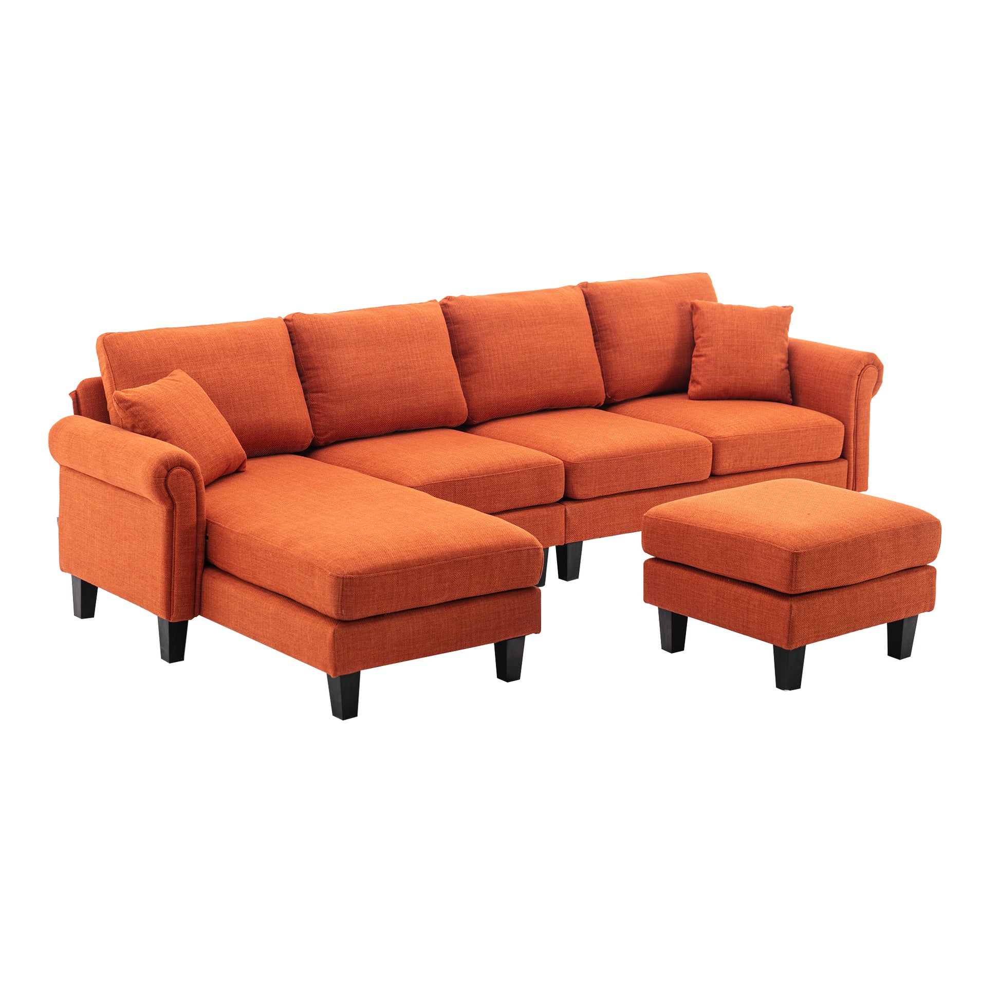 Coolmore Accent Sofa Living Room Sofa Sectional Sofa, U Shape Sectional Sofa With Ottoman, Reversible Sofa Couch For Living Room Orange Linen Orange Foam Linen 4 Seat