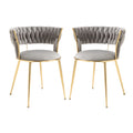 Coolmore Velvet Dining Chairs Set Of 2, Woven Upholstered Dining Chairs With Gold Metal Legs, Modern Accent Chairs For Living Room, Dining Room, Kitchen Grey Velvet Grey Foam Velvet