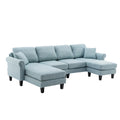 Coolmore Accent Sofa Living Room Sofa Sectional Sofa, U Shape Sectional Sofa With Ottoman, Reversible Sofa Couch For Living Room Light Blue Linen Light Blue Foam Linen 4 Seat