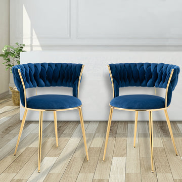 Coolmore Velvet Dining Chairs Set Of 2, Woven Upholstered Dining Chairs With Gold Metal Legs, Modern Accent Chairs For Living Room, Dining Room, Kitchen Navy Velvet Navy Foam Velvet