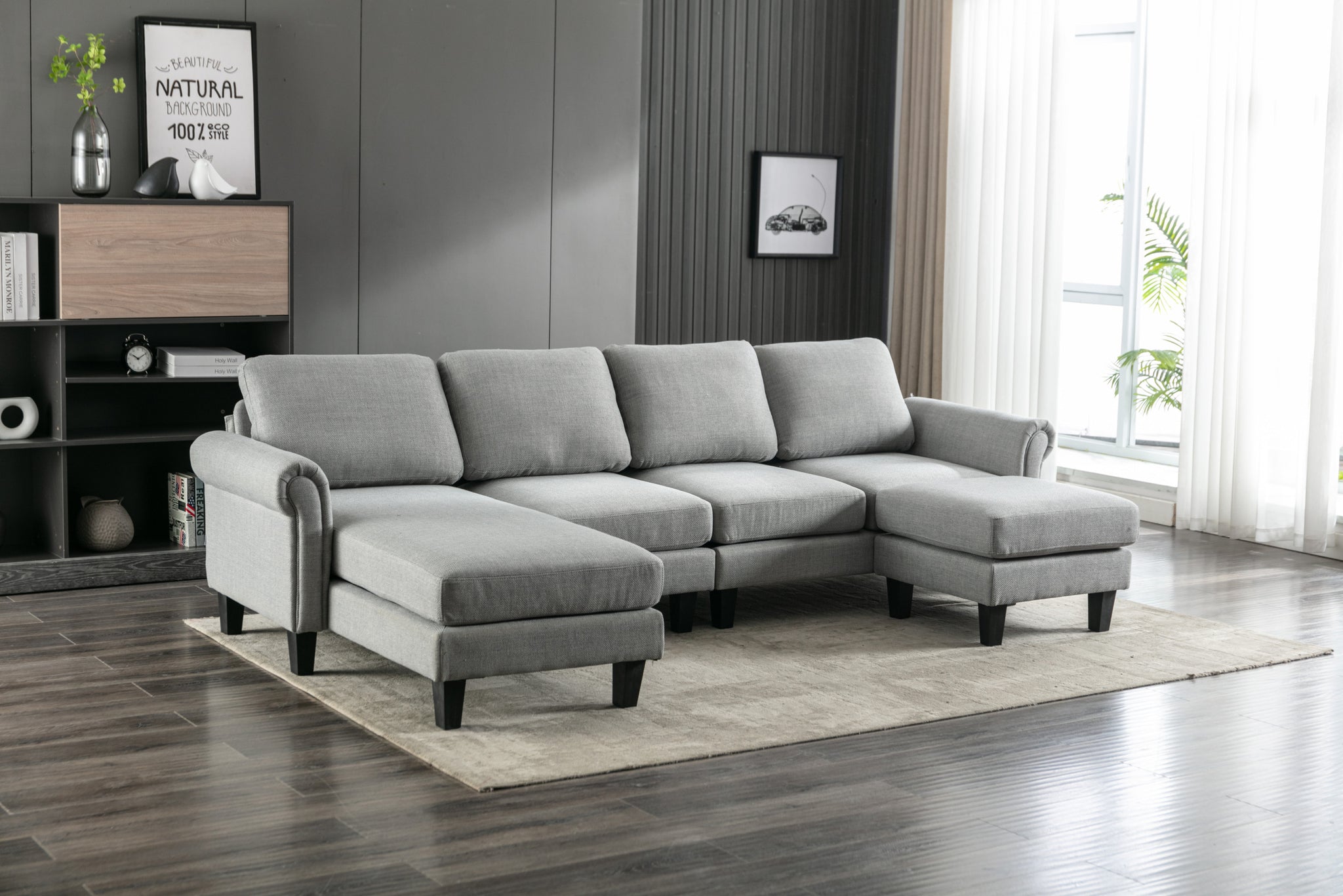 Coolmore Accent Sofa Living Room Sofa Sectional Sofa, U Shape Sectional Sofa With Ottoman, Reversible Sofa Couch For Living Room Light Gray Linen Light Gray Foam Linen 4 Seat