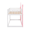 Twin Over Twin Castle Bunk Bed With Ladder Pink Pink Solid Wood