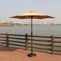 8.8 Feet Outdoor Aluminum Patio Umbrella, Patio Umbrella, Market Umbrella With 33 Pounds Round Resin Umbrella Base, Push Button Tilt And Crank Lift, Taupe Taupe Polyester Aluminum