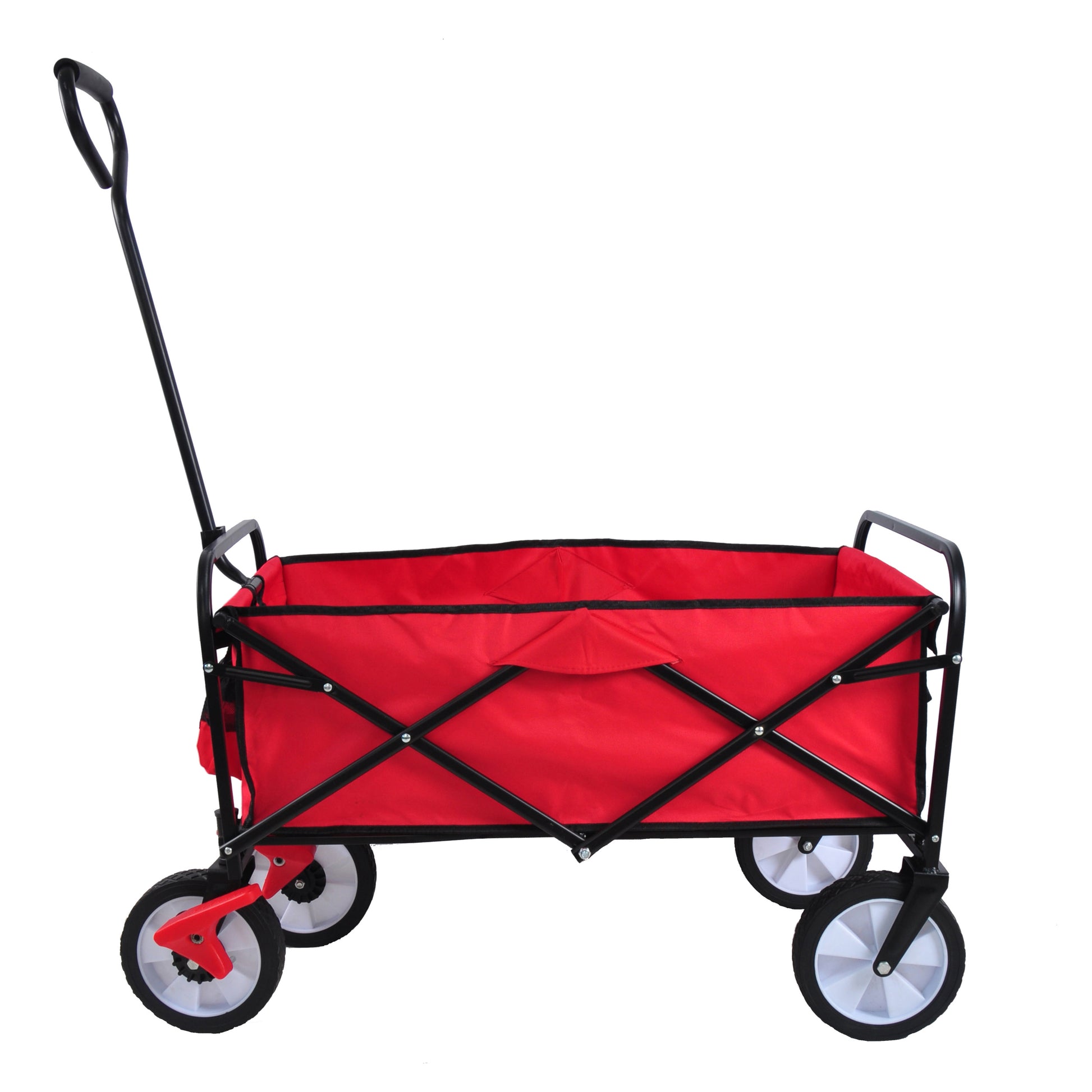 Folding Wagon Garden Shopping Beach Cart Red Red Metal