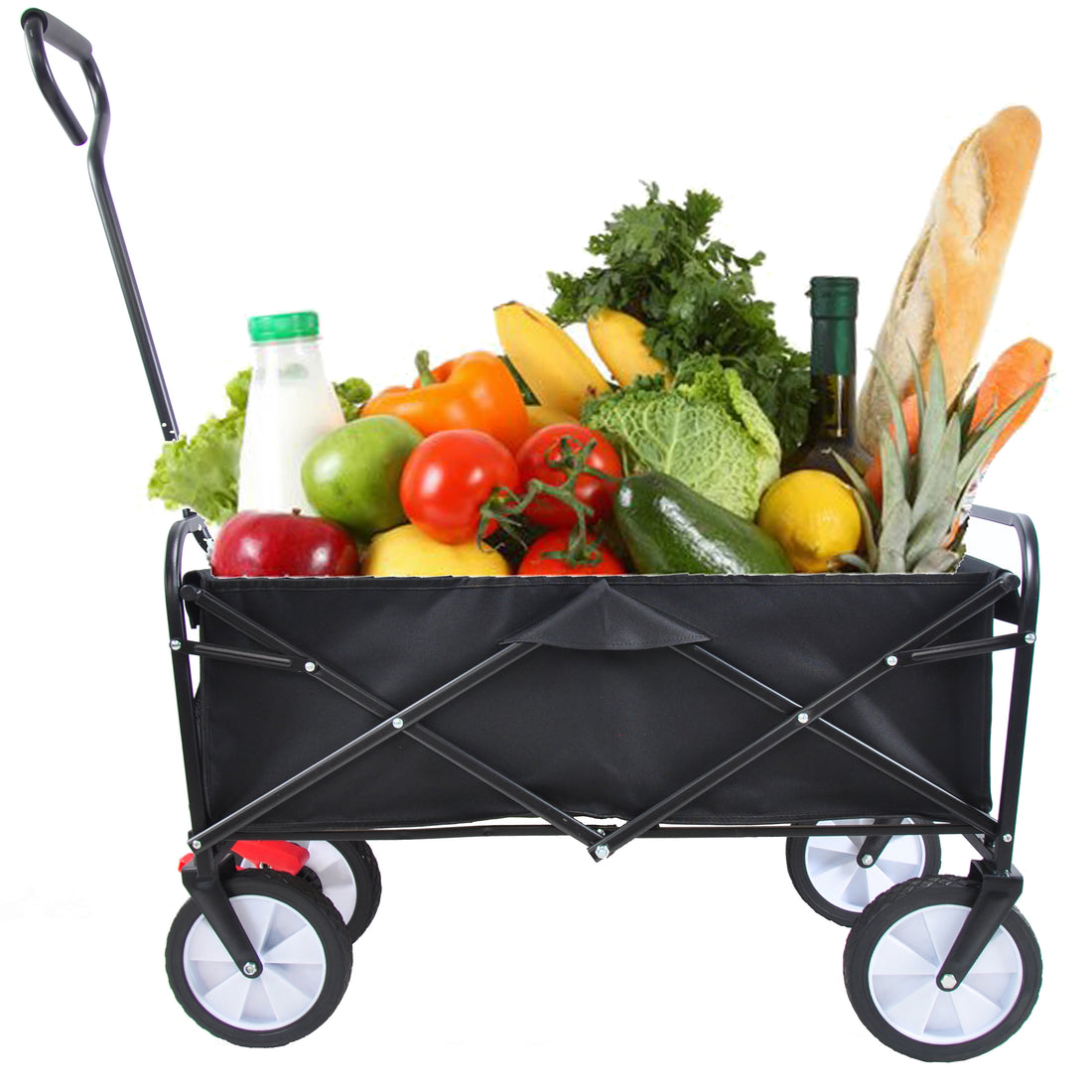 Folding Wagon Garden Shopping Beach Cart Black Black Metal