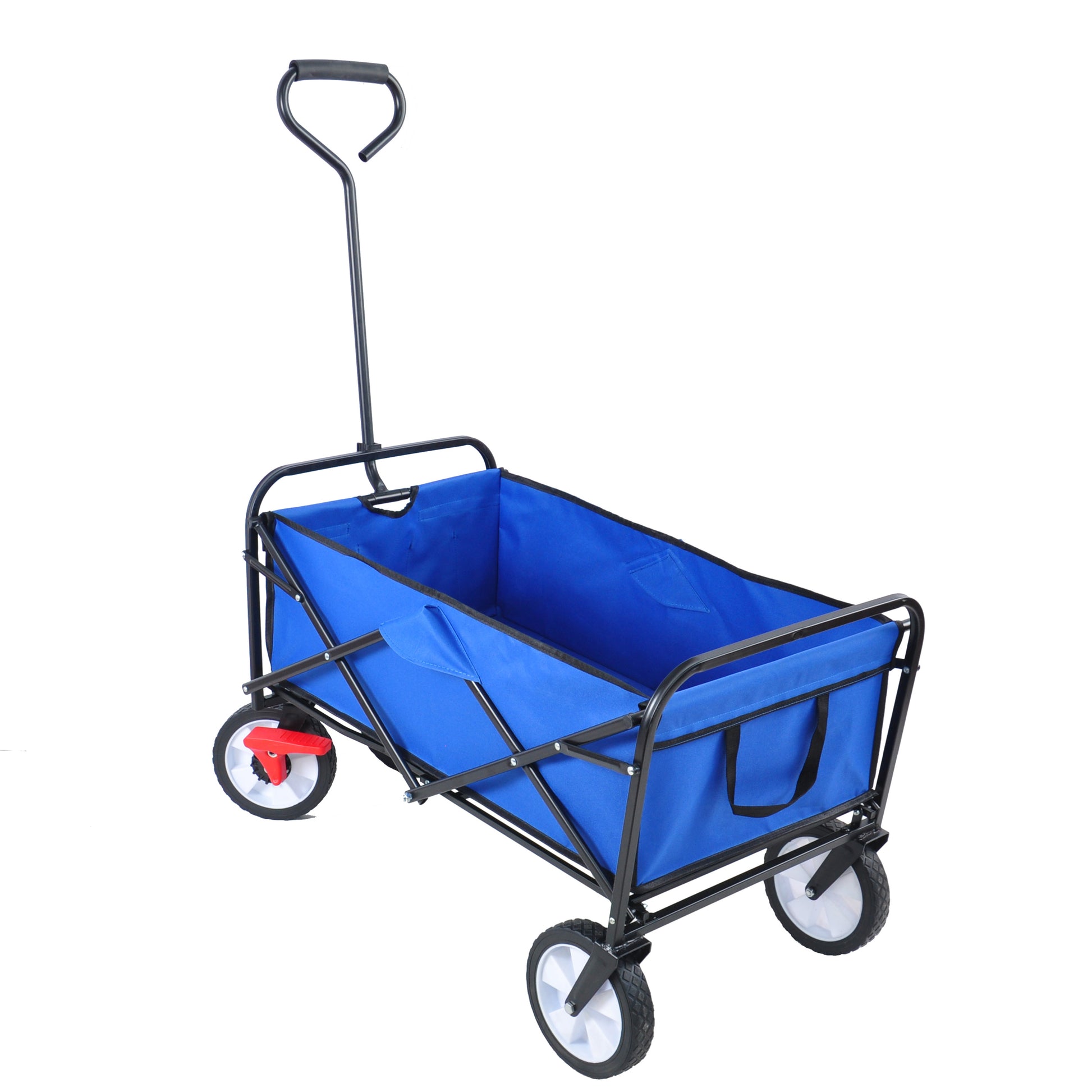 Folding Wagon Garden Shopping Beach Cart Blue Blue Metal