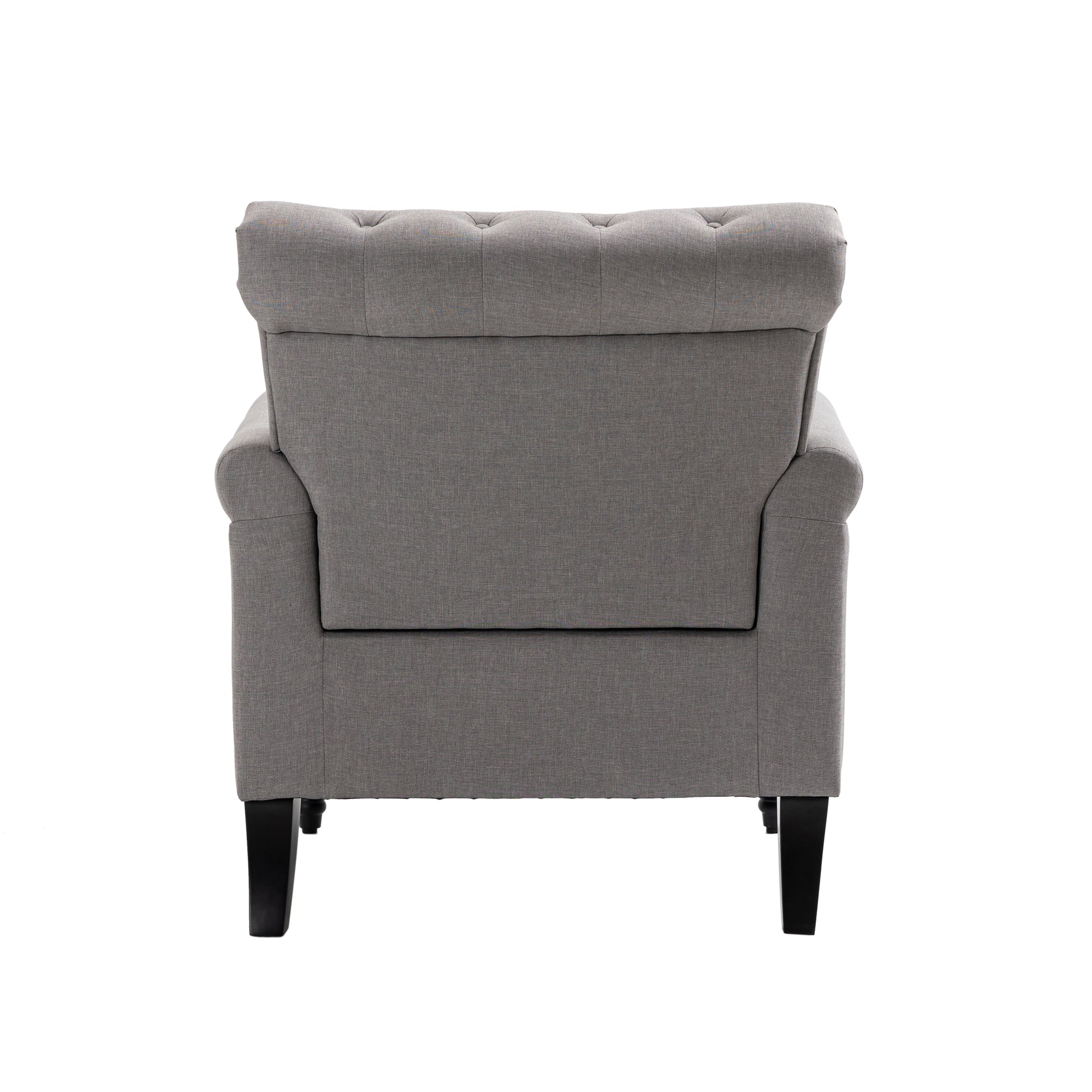 Mid Century Modern Accent Chair, Linen Armchair W Tufted Back Wood Legs, Upholstered Lounge Arm Chair Single Sofa For Living Room Bedroom, Light Grey Light Gray Foam Linen