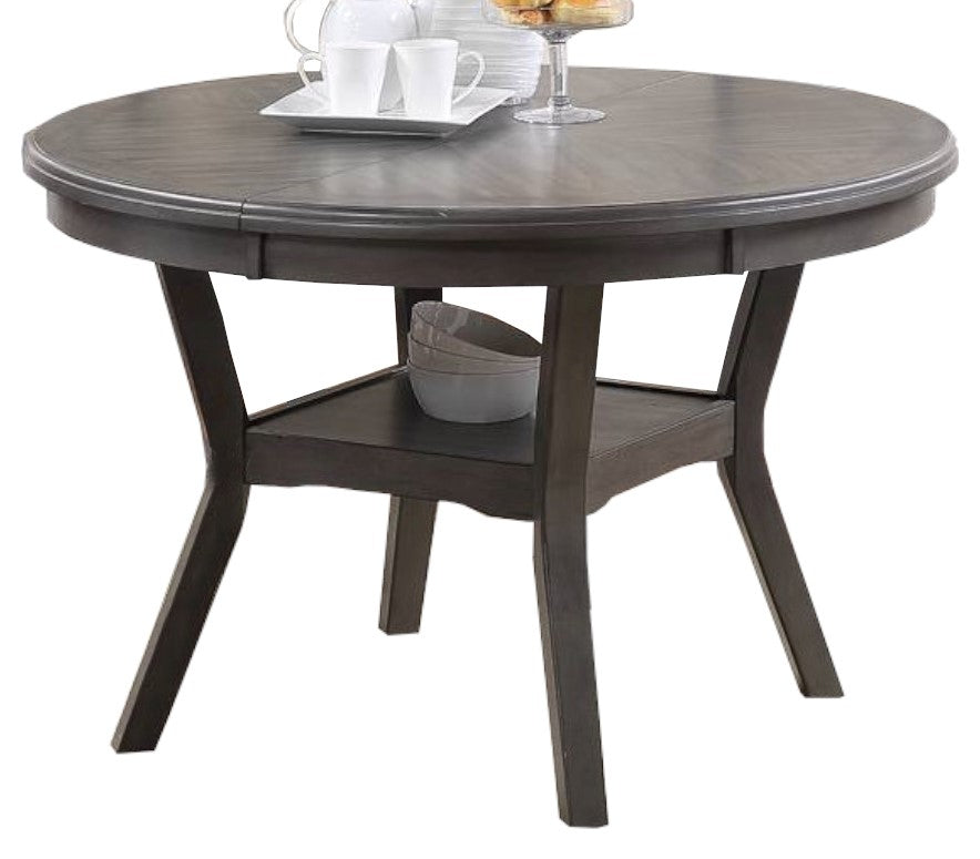Contemporary Dining 5pc Set Round Table w 4x Side wood-wood-gray-seats 4-gray-wood-dining