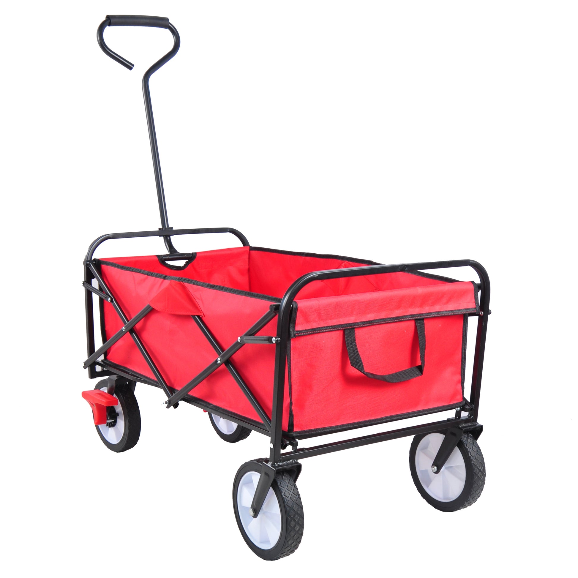 Folding Wagon Garden Shopping Beach Cart Red Red Metal