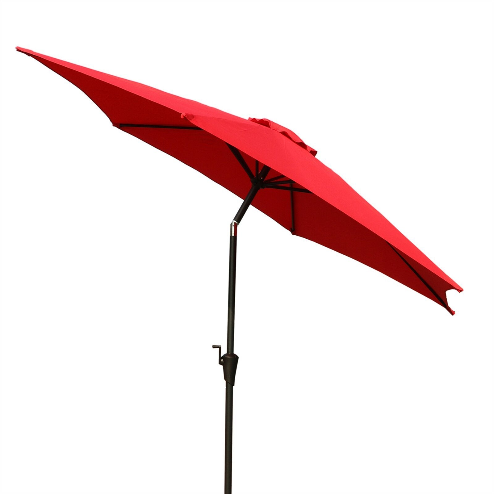 8.8 Feet Outdoor Aluminum Patio Umbrella, Patio Umbrella, Market Umbrella With 33 Pounds Round Resin Umbrella Base, Push Button Tilt And Crank Lift, Red Red Polyester Aluminum