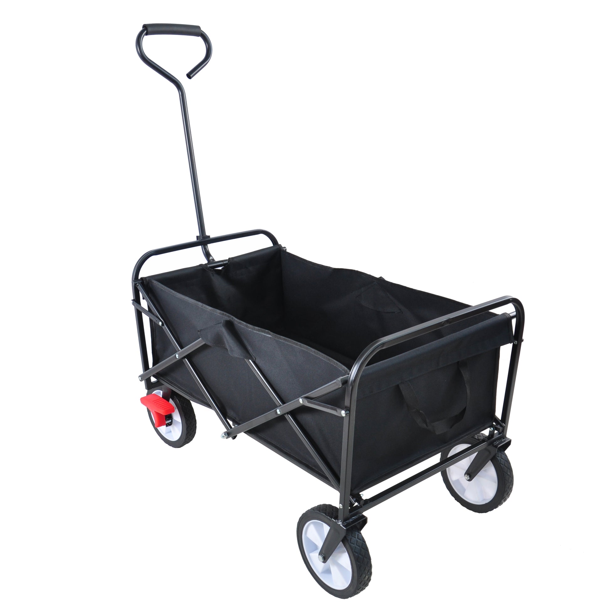 Folding Wagon Garden Shopping Beach Cart Black Black Metal