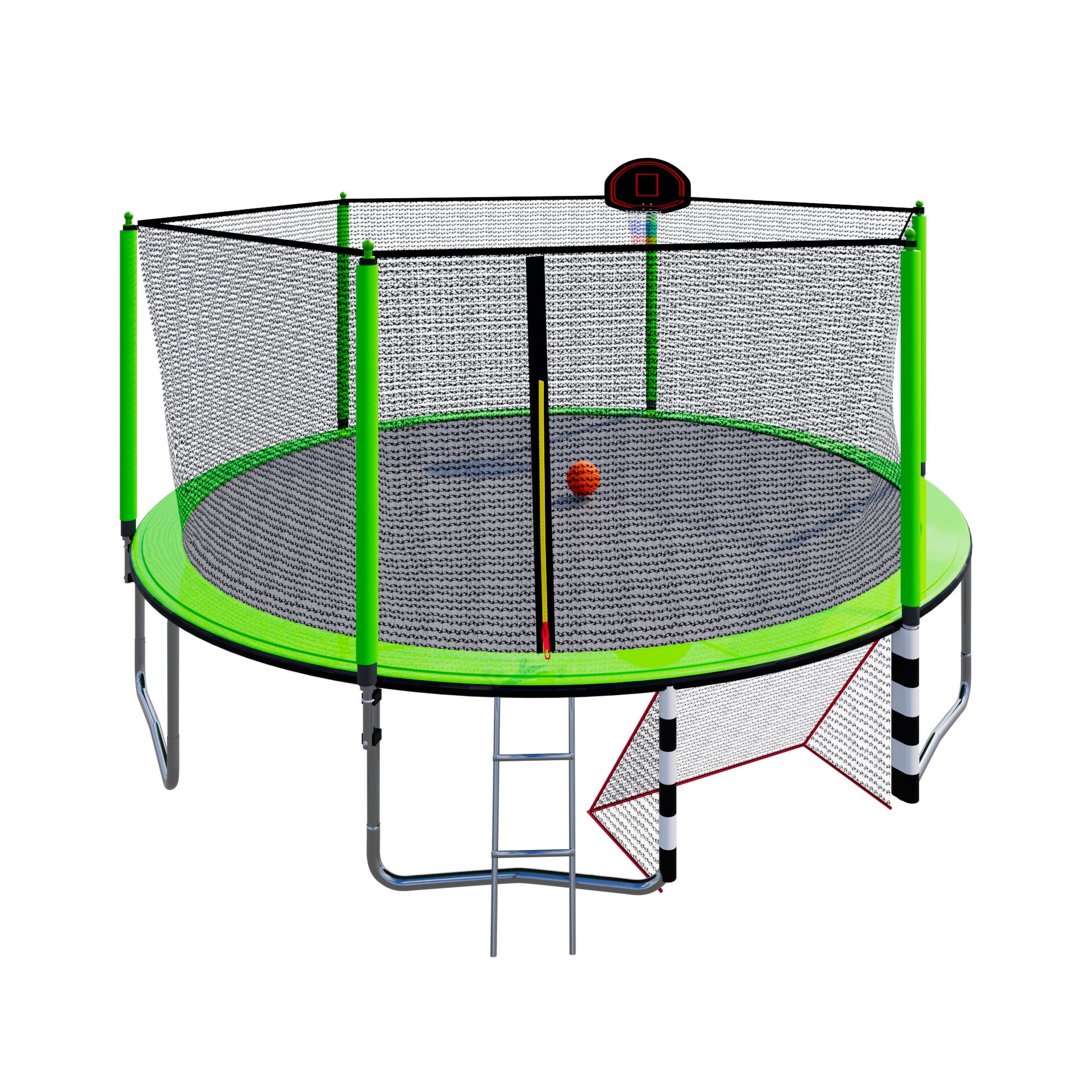 16Ft Trampoline With Basketball Hoop Pump And Ladder Inner Safety Enclosure With Soccer Goal Green Green Steel