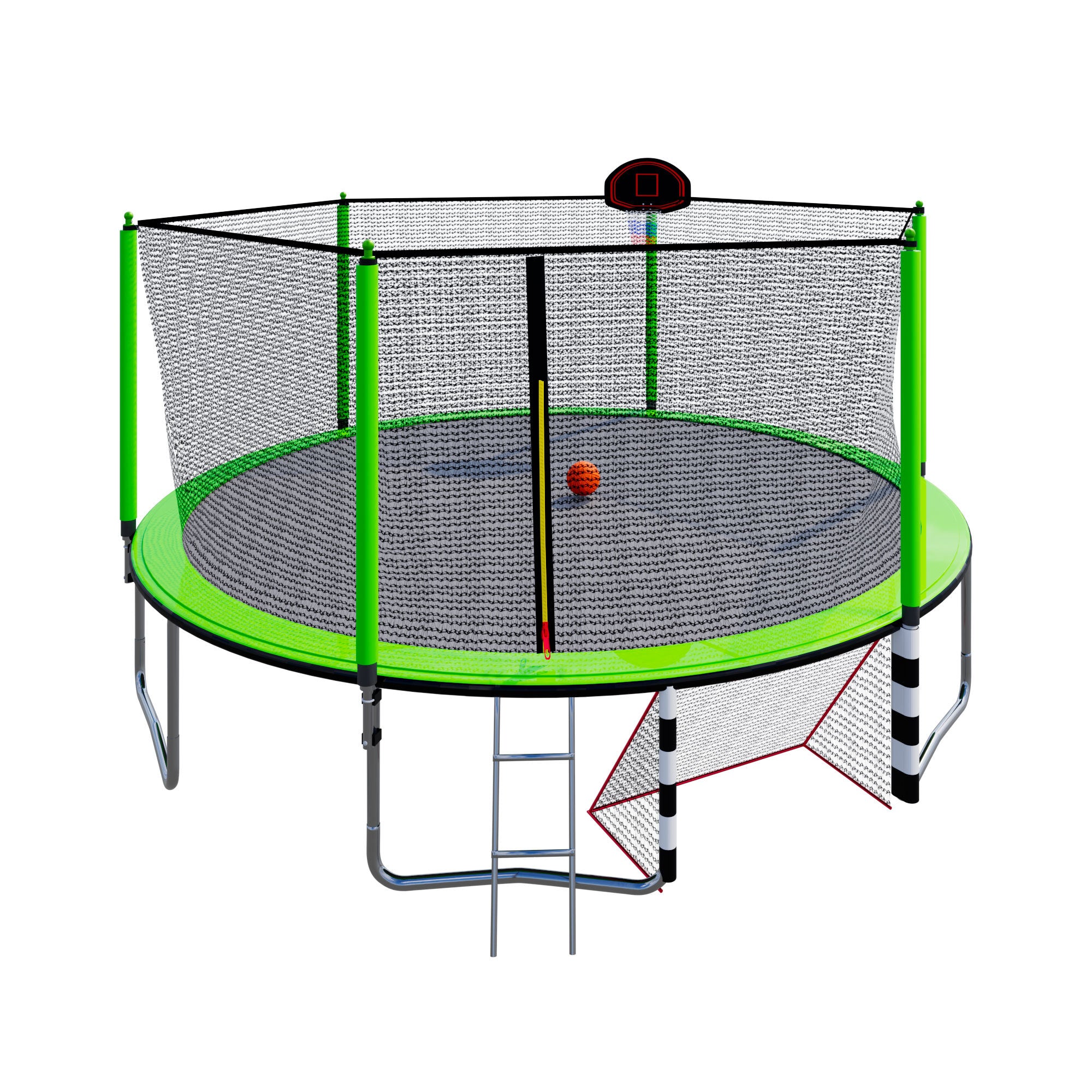 16FT Trampoline with Basketball Hoop pump and Ladder green-steel