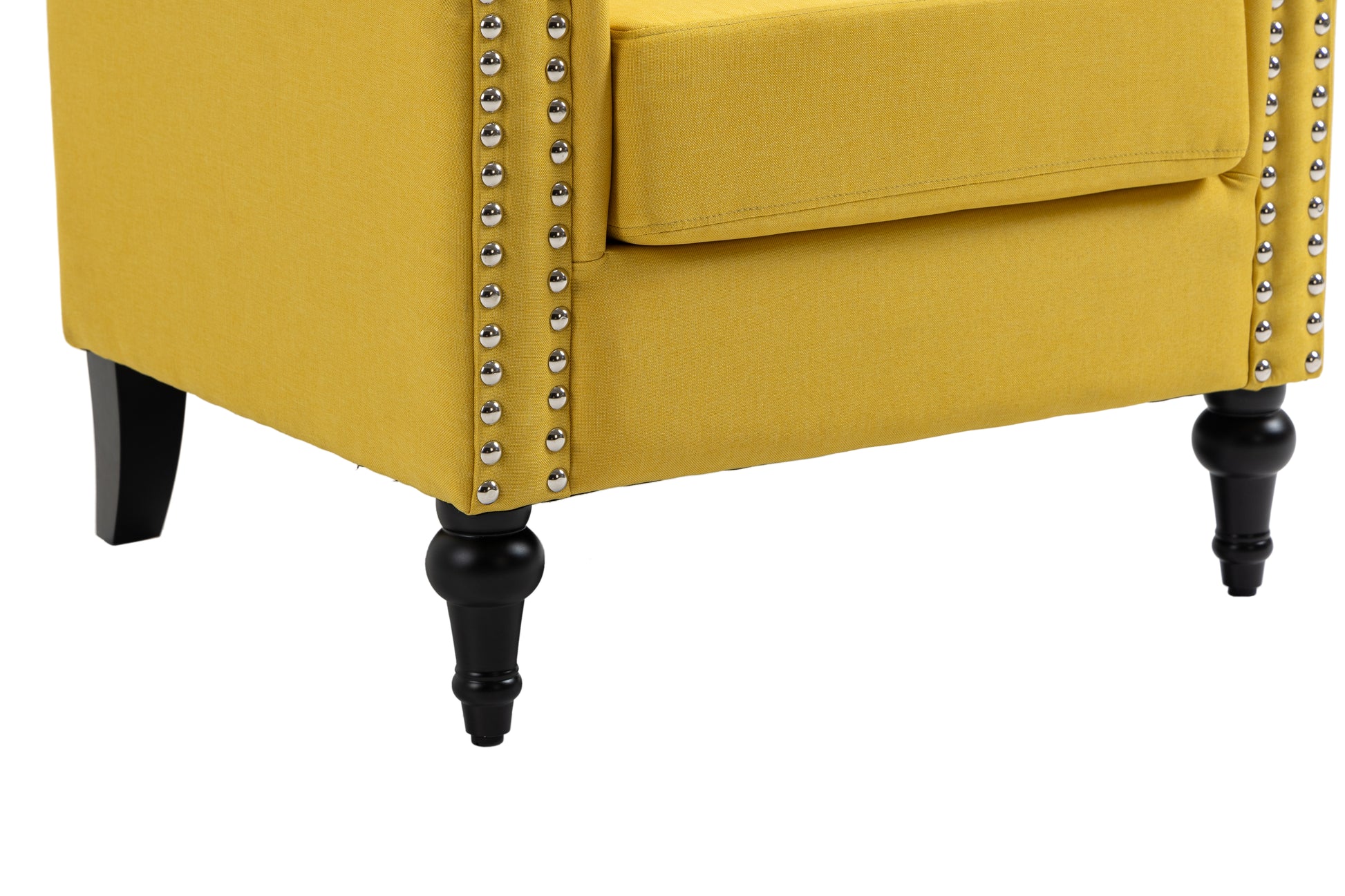 Mid Century Modern Accent Chair, Linen Armchair W Tufted Back Wood Legs, Upholstered Lounge Arm Chair Single Sofa For Living Room Bedroom, Yellow Yellow Foam Linen