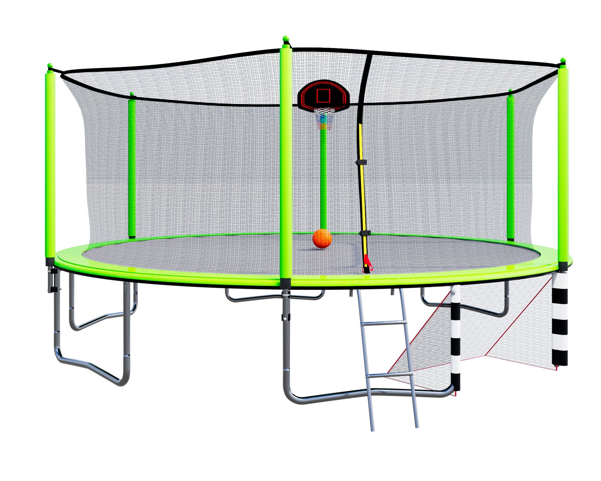 16Ft Trampoline With Basketball Hoop Pump And Ladder Inner Safety Enclosure With Soccer Goal Green Green Steel