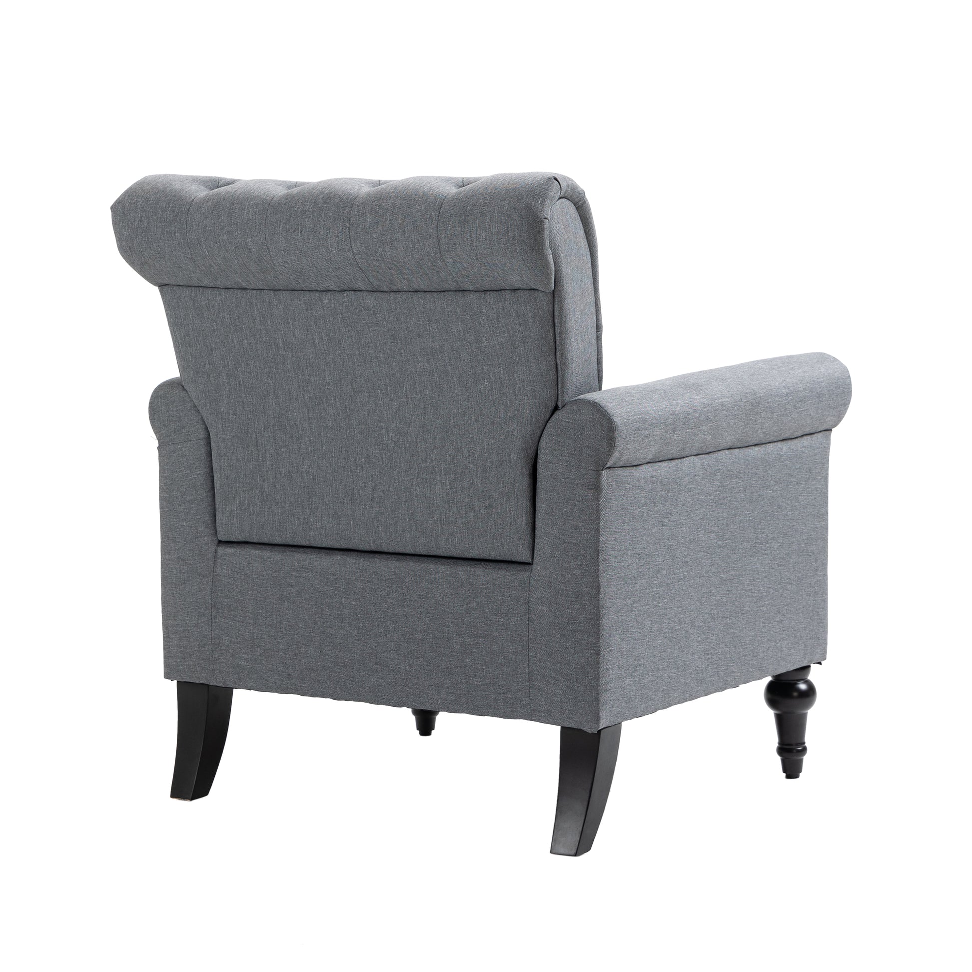 Mid Century Modern Accent Chair, Linen Armchair W Tufted Back Wood Legs, Upholstered Lounge Arm Chair Single Sofa For Living Room Bedroom, Gray Gray Foam Linen