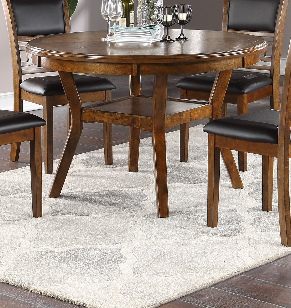 Contemporary Dining 5pc Set Round Table w 4x Side wood-wood-walnut-seats 4-wood-dining