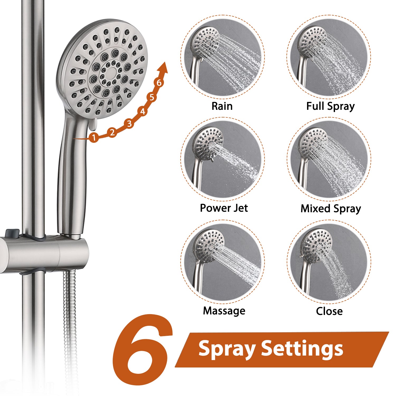 Brushed Nickel 6 Inch Rain Shower Head With Handheld Shower Head Bathroom Rain Shower System Brushed Nickel Abs