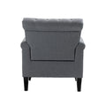 Mid Century Modern Accent Chair, Linen Armchair W Tufted Back Wood Legs, Upholstered Lounge Arm Chair Single Sofa For Living Room Bedroom, Gray Gray Foam Linen