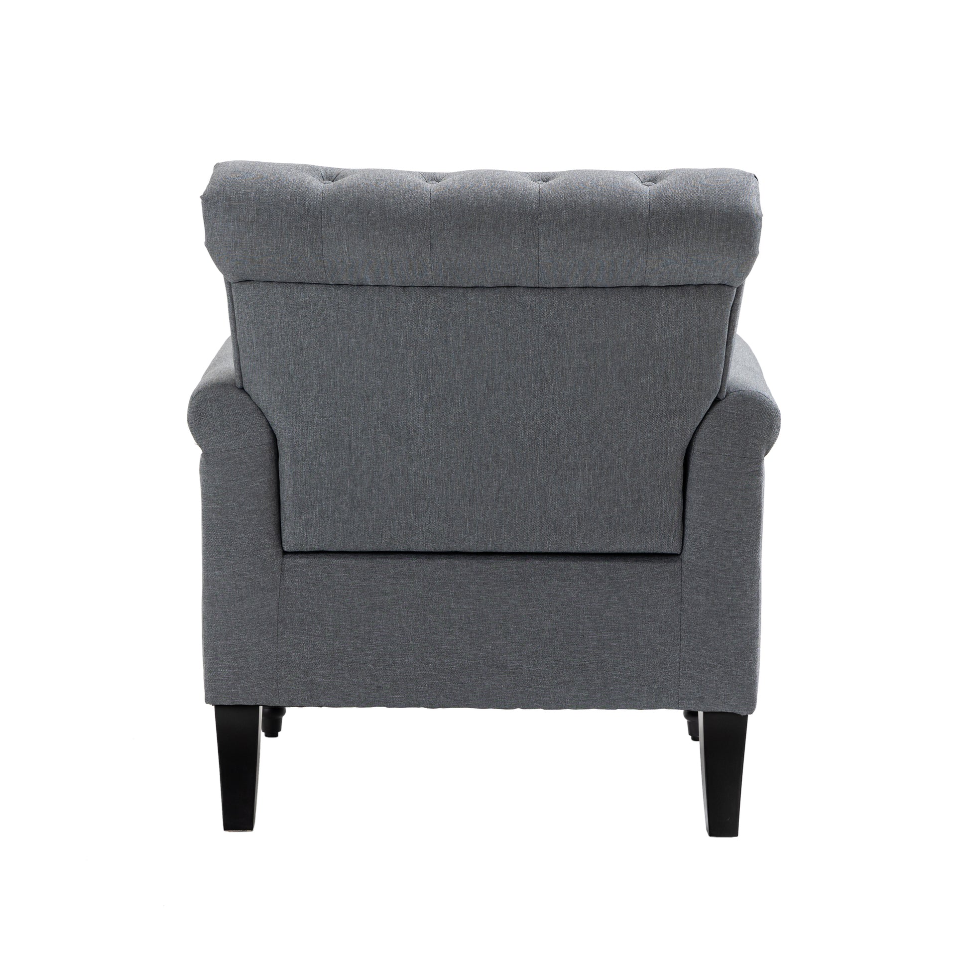 Mid Century Modern Accent Chair, Linen Armchair W Tufted Back Wood Legs, Upholstered Lounge Arm Chair Single Sofa For Living Room Bedroom, Gray Gray Foam Linen