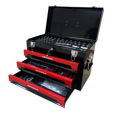 3 Drawers Tool Box With Tool Set Black Steel