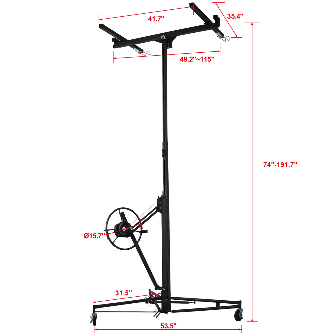 Drywall Panel Hoist Drywall Lift Rolling Panel Hoist Jack Lifter 16Ft Black Color Black Metal