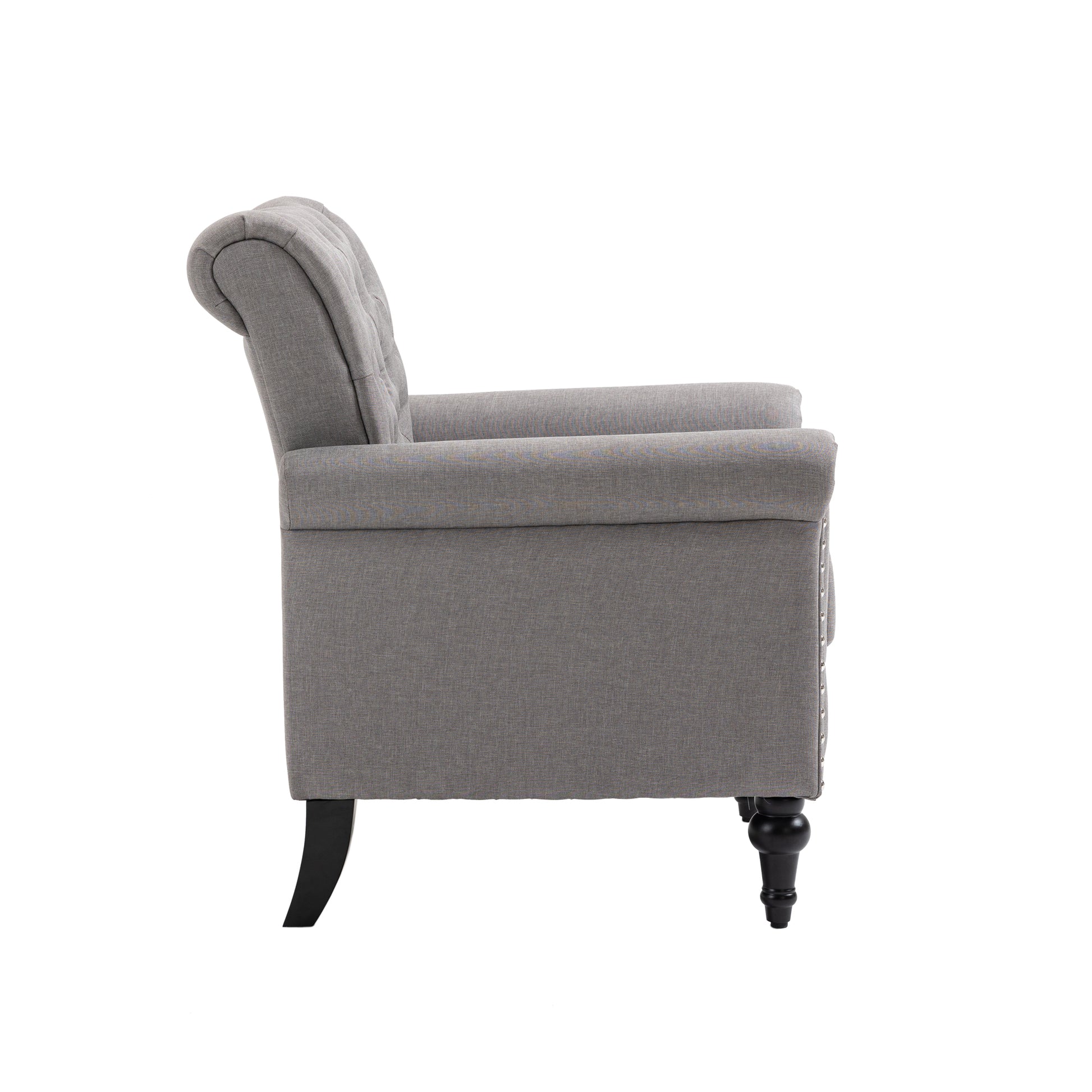 Mid Century Modern Accent Chair, Linen Armchair W Tufted Back Wood Legs, Upholstered Lounge Arm Chair Single Sofa For Living Room Bedroom, Light Grey Light Gray Foam Linen