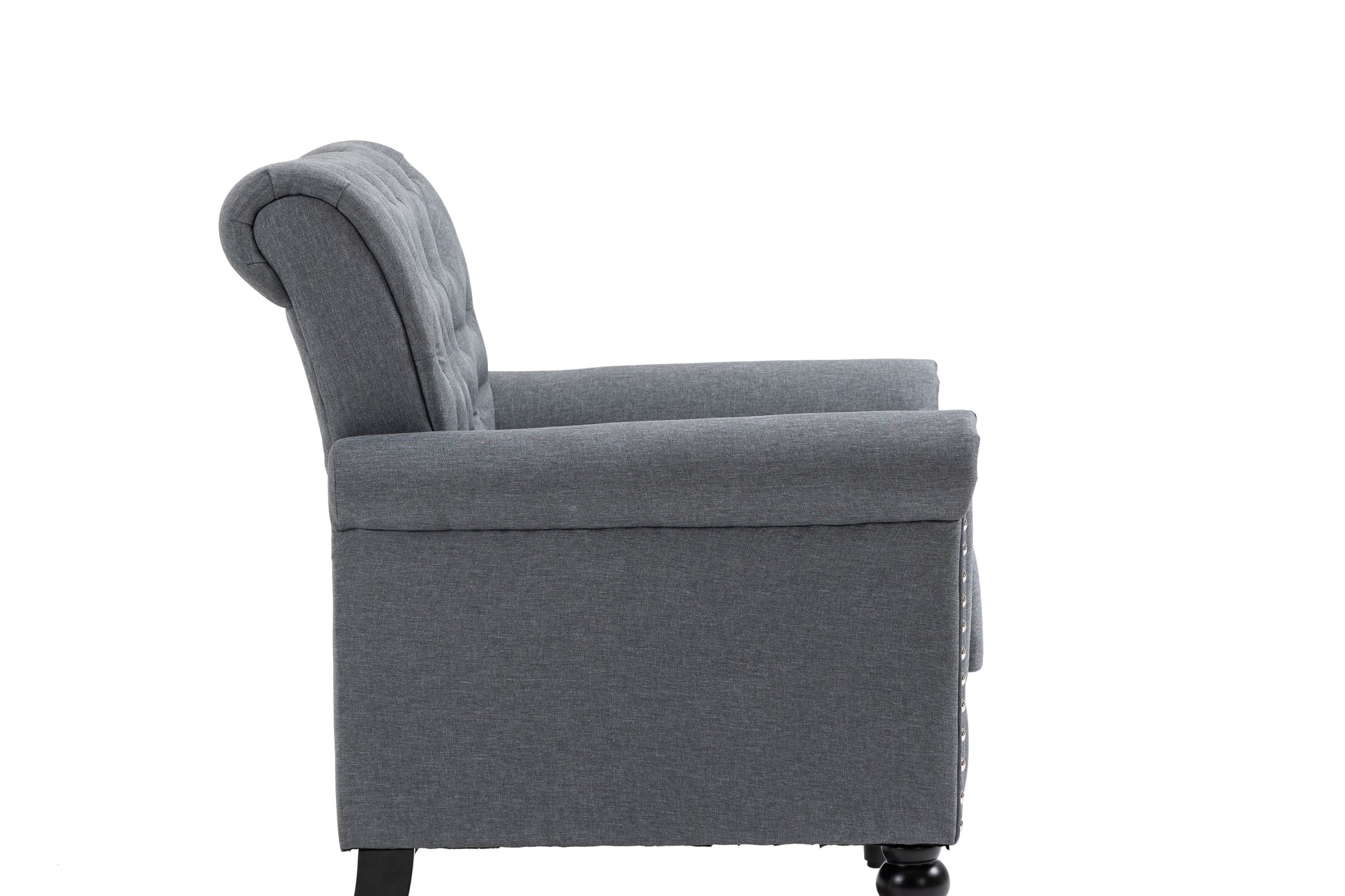 Mid Century Modern Accent Chair, Linen Armchair W Tufted Back Wood Legs, Upholstered Lounge Arm Chair Single Sofa For Living Room Bedroom, Gray Gray Foam Linen