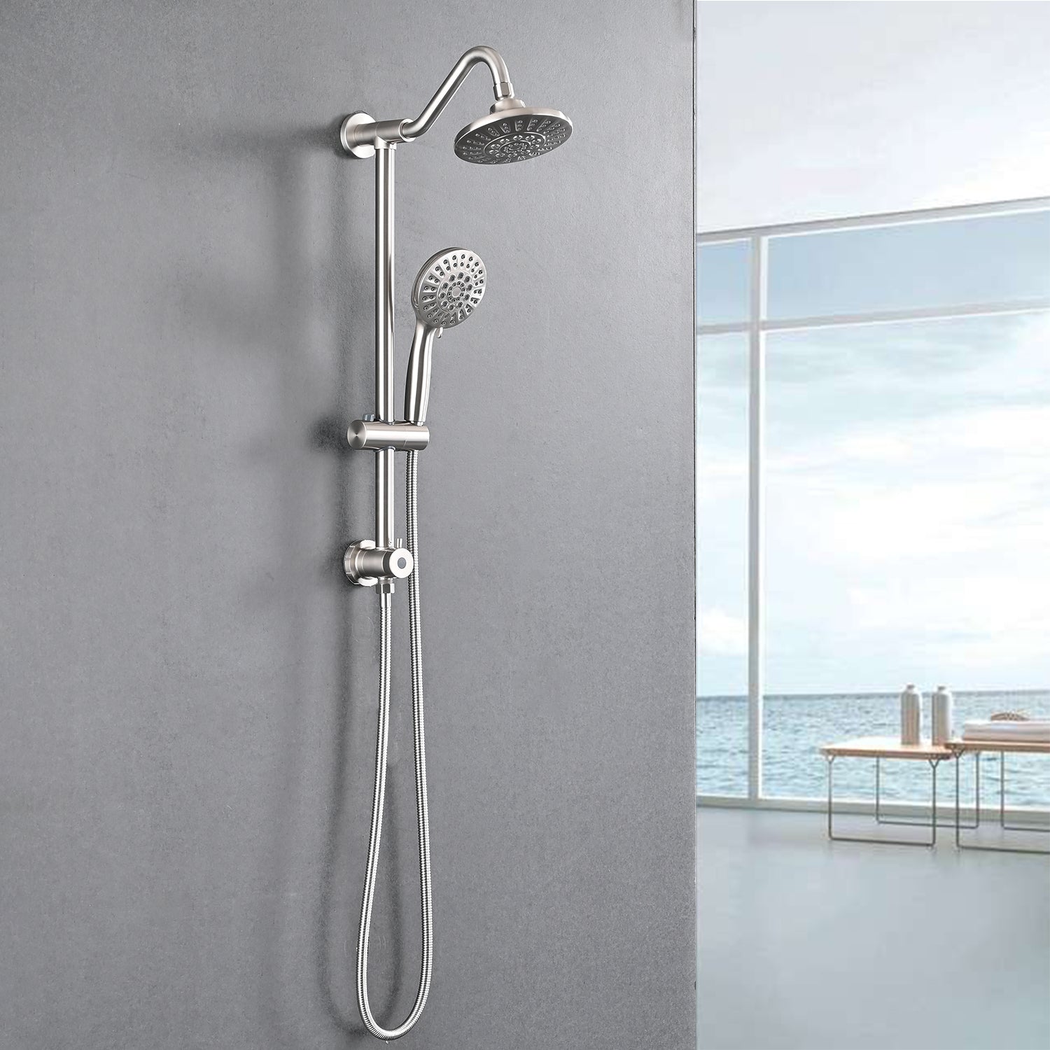 Brushed Nickel 6 Inch Rain Shower Head With Handheld Shower Head Bathroom Rain Shower System Brushed Nickel Abs