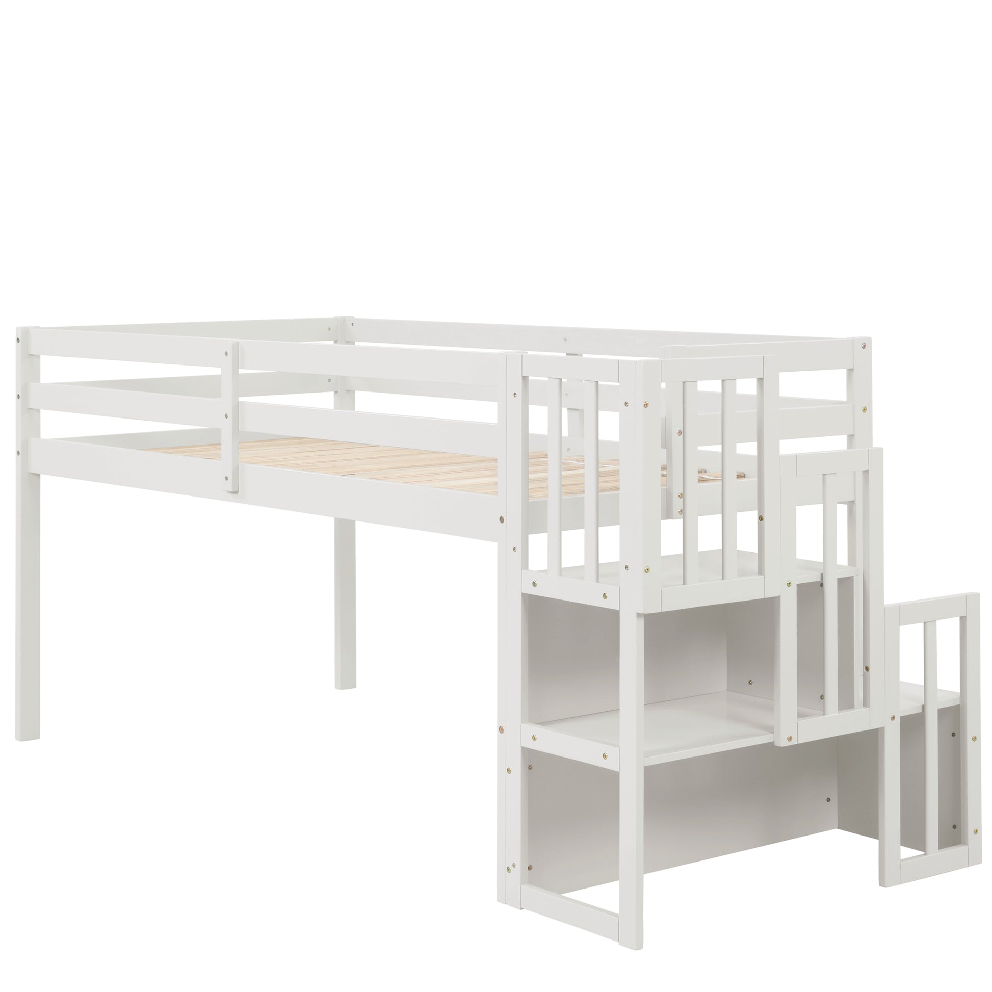 Loft Bed With Staircasewhite Twin White Pine