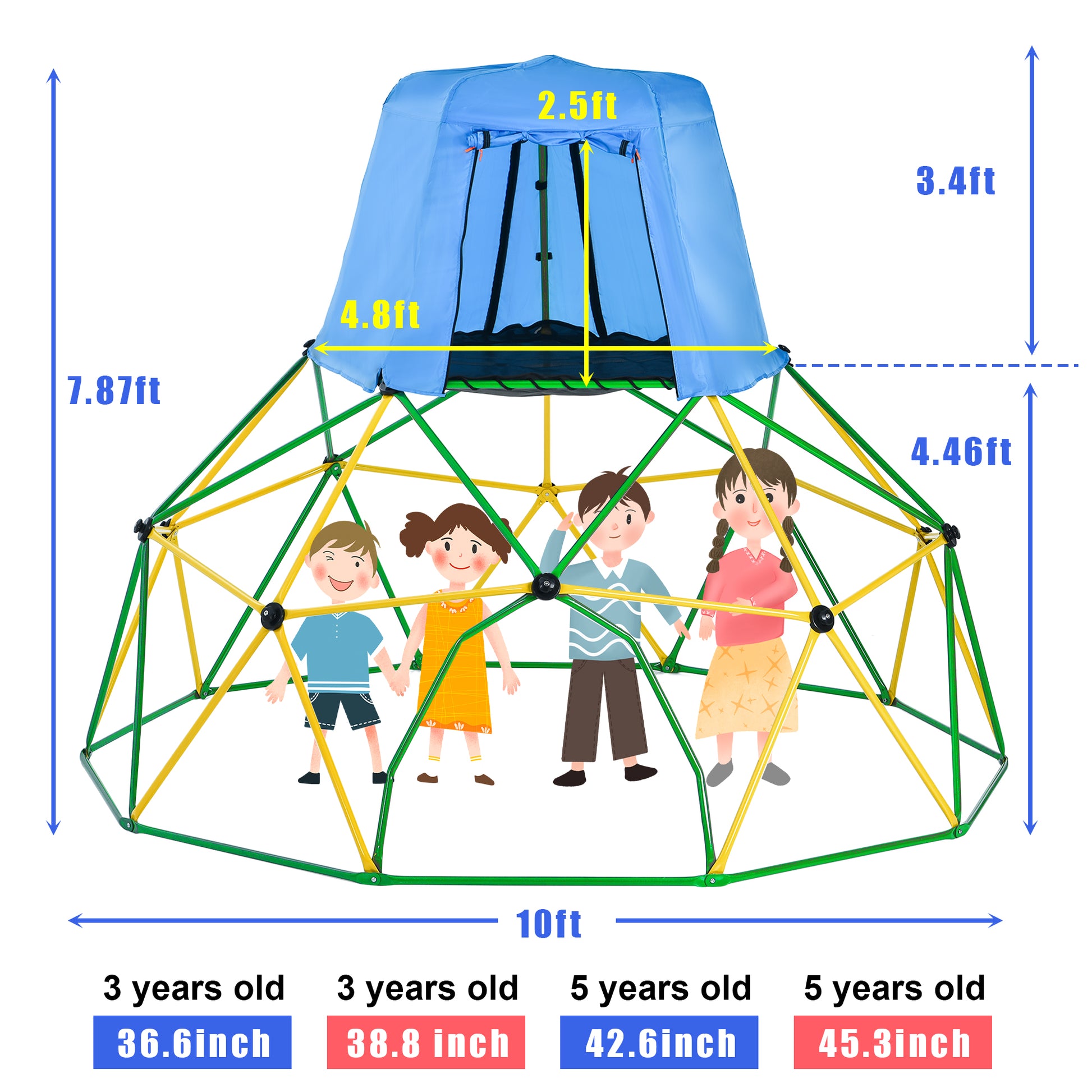 Kids Climbing Dome With Canopy And Playmat 10 Ft Jungle Gym Geometric Playground Dome Climber Play Center, Rust & Uv Resistant Steel Supporting 1000 Lbs Green Metal